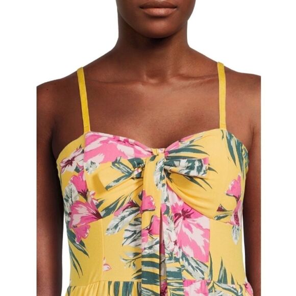 Women's Juniors Floral Strapless Tie Front Jumpsuit - Picture 6 of 7